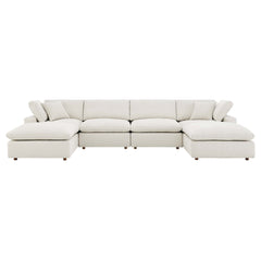 Commix Ivory 6-Piece Down Filled Overstuffed Boucle Sectional Sofa - Ornate Home