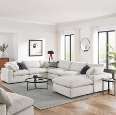 Commix Ivory 7-Piece Down Filled Overstuffed Boucle Sectional Sofa - Ornate Home