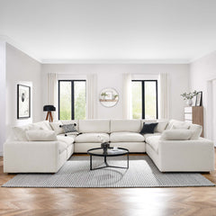Commix Ivory 8-Piece Down Filled Overstuffed Boucle Fabric Sectional Sofa - Ornate Home