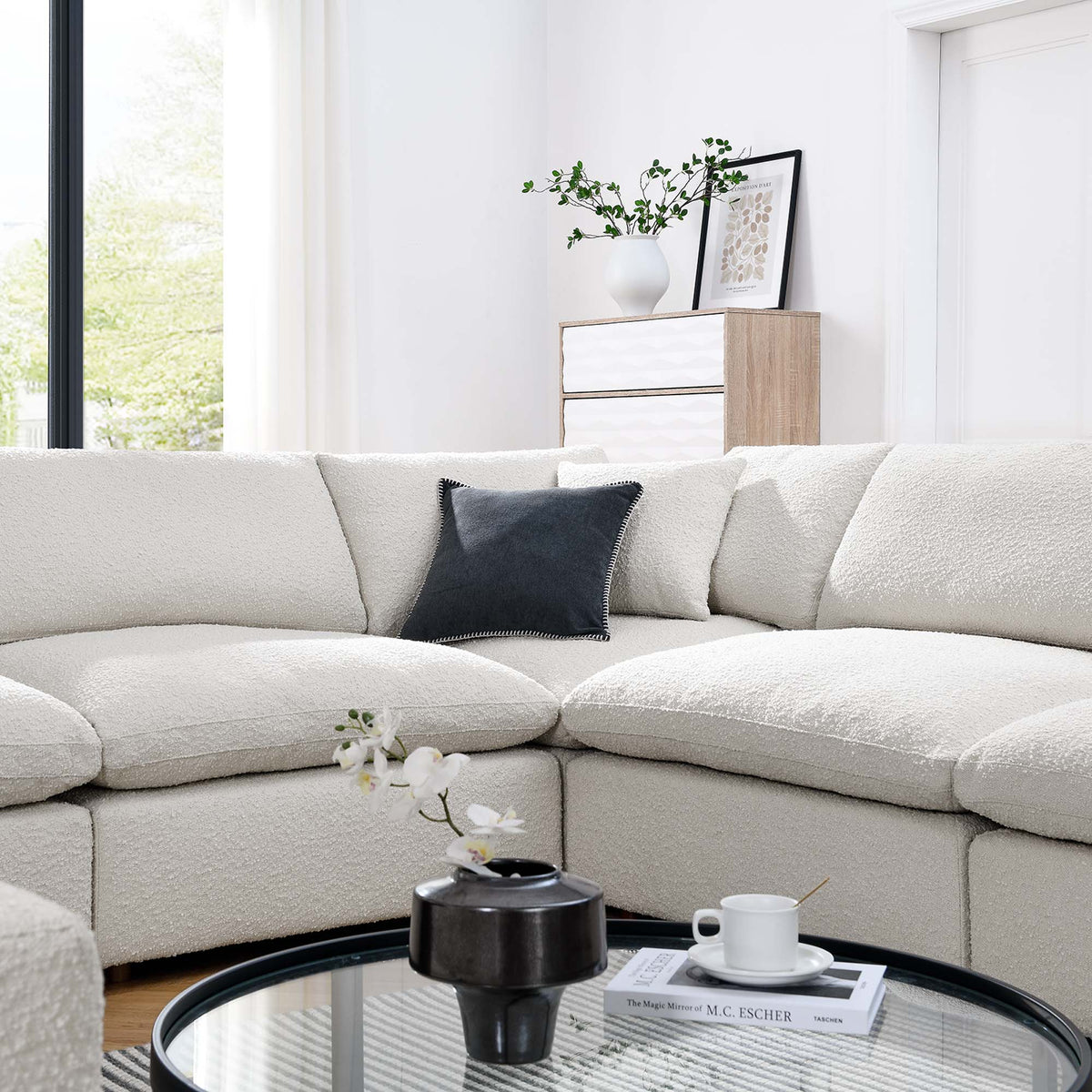 Commix Ivory 8-Piece Down Filled Overstuffed Boucle Fabric Sectional Sofa - Ornate Home