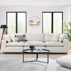 Commix Ivory Down Filled Overstuffed Boucle Fabric 3-Seater Sofa - Ornate Home