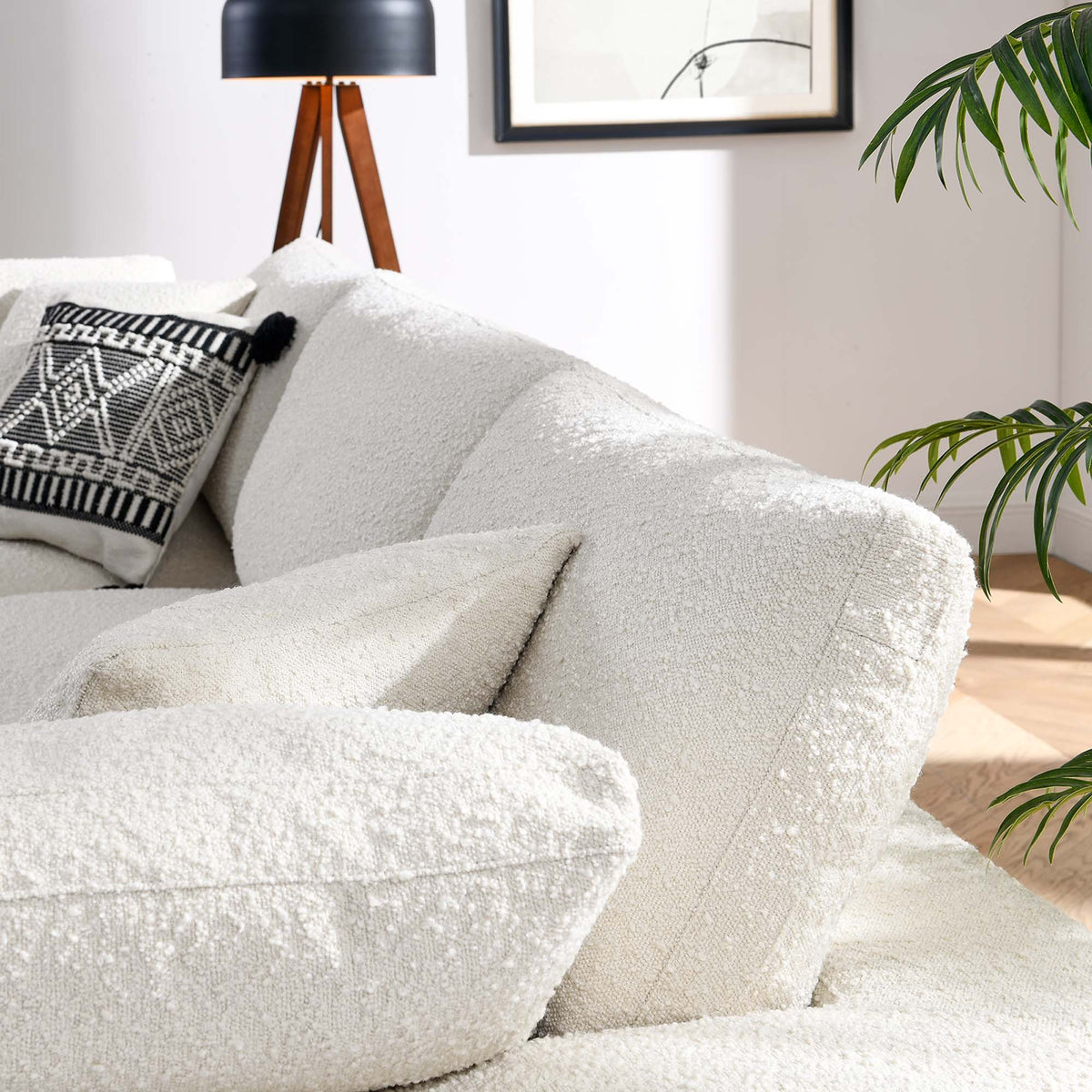 Commix Ivory Down Filled Overstuffed Boucle Fabric 3-Seater Sofa - Ornate Home
