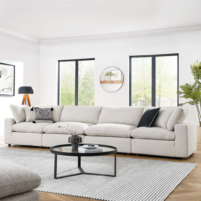 Commix Ivory Down Filled Overstuffed Boucle Fabric 4-Seater Sofa - Ornate Home