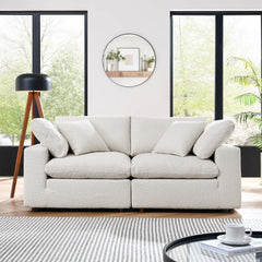 Commix Ivory Down Filled Overstuffed Boucle Fabric Loveseat - Ornate Home