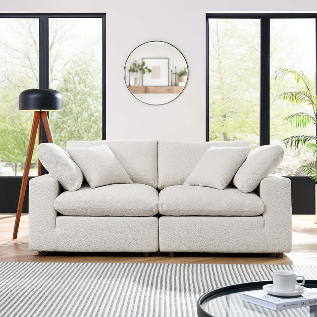 Commix Ivory Down Filled Overstuffed Boucle Fabric Loveseat - Ornate Home