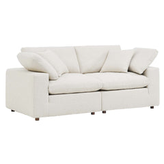 Commix Ivory Down Filled Overstuffed Boucle Fabric Loveseat - Ornate Home