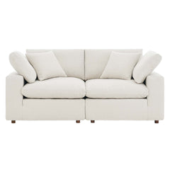 Commix Ivory Down Filled Overstuffed Boucle Fabric Loveseat - Ornate Home
