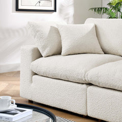 Commix Ivory Down Filled Overstuffed Boucle Fabric Loveseat - Ornate Home