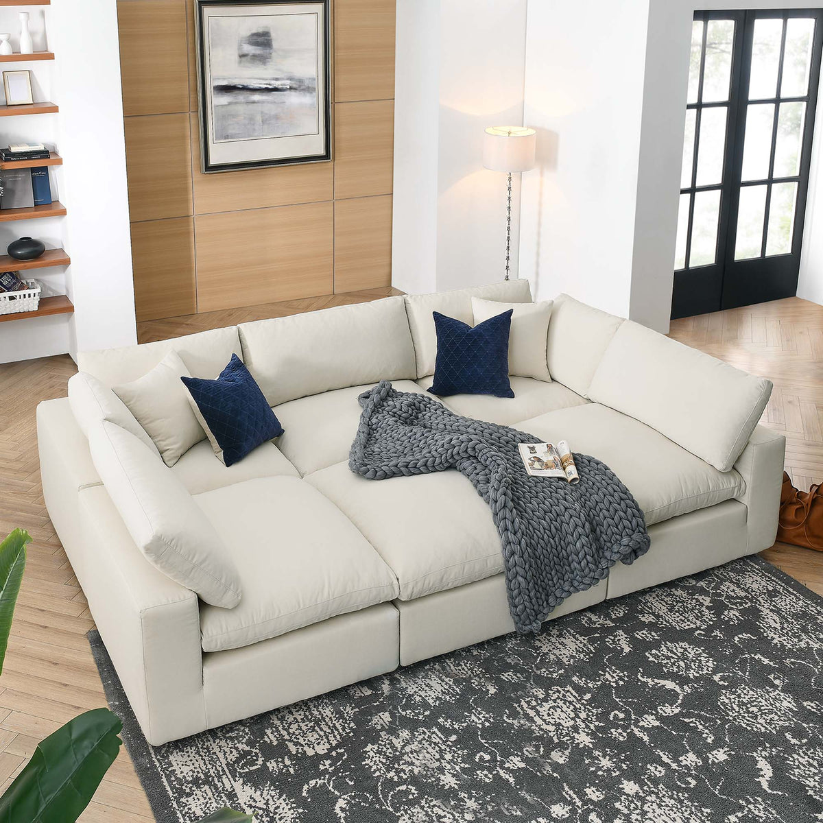 Commix Light Beige 6-Piece Down Filled Overstuffed Sectional Sofa - 80x120" - Ornate Home