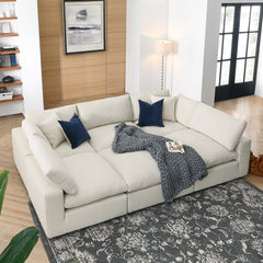 Commix Light Beige 6-Piece Down Filled Overstuffed Sectional Sofa - 80x120" - Ornate Home
