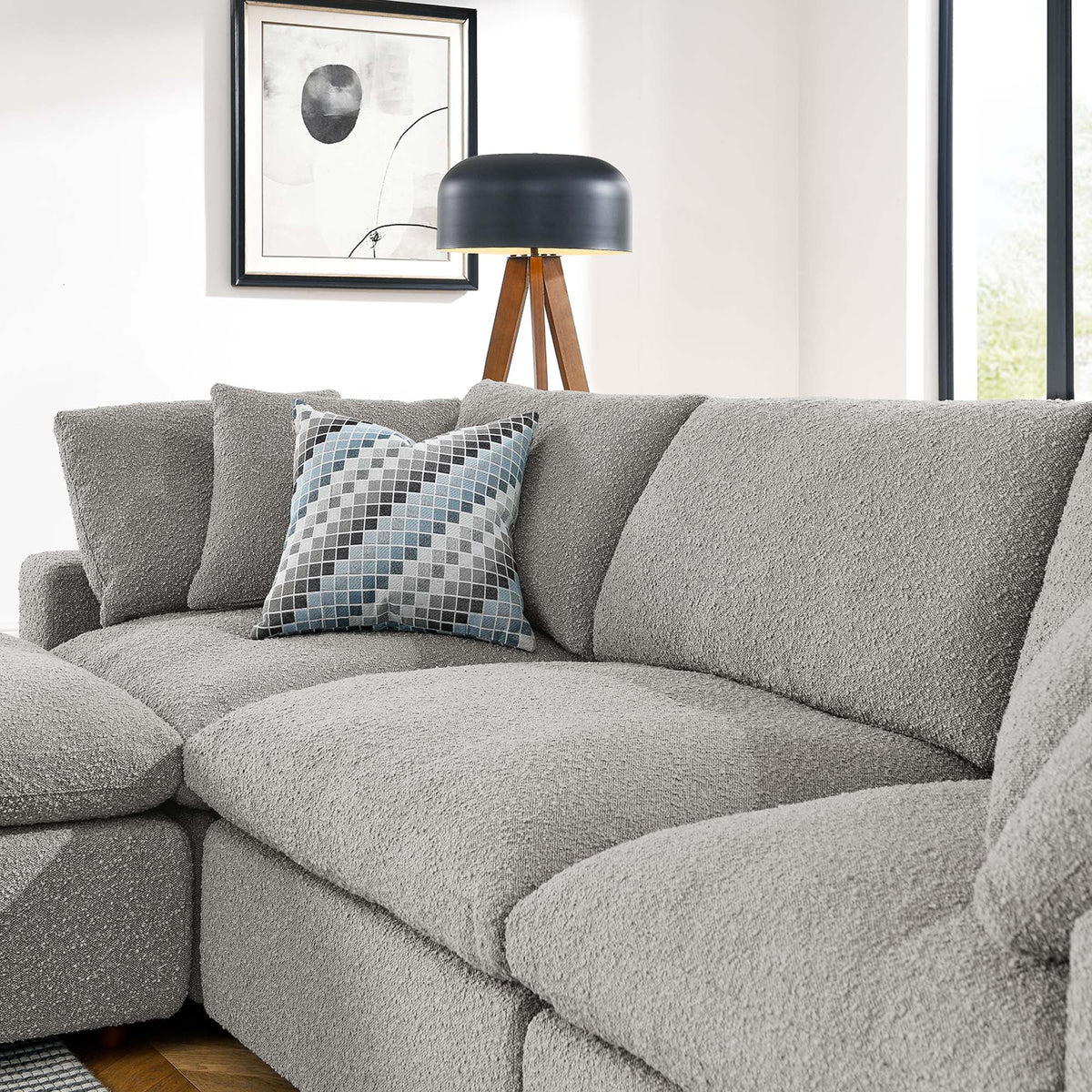 Commix Light Gray 4-Piece Down Filled Overstuffed Boucle Fabric Sectional Sofa - Ornate Home