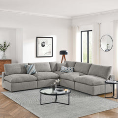 Commix Light Gray 5-Piece Down Filled Overstuffed Boucle Fabric Sectional Sofa - 40x119" - Ornate Home