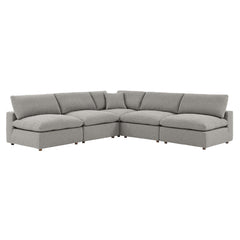 Commix Light Gray 5-Piece Down Filled Overstuffed Boucle Fabric Sectional Sofa - 40x119" - Ornate Home
