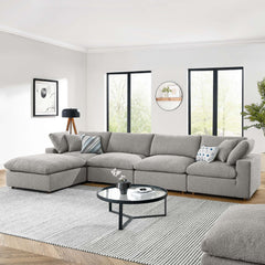 Commix Light Gray 5-Piece Down Filled Overstuffed Boucle Fabric Sectional Sofa - 80x160" - Ornate Home
