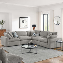 Commix Light Gray 5-Piece Down Filled Overstuffed Boucle Sectional Sofa - Ornate Home