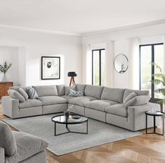 Commix Light Gray 6-Piece Down Filled Overstuffed Boucle Fabric Sectional Sofa - 40x159" - Ornate Home