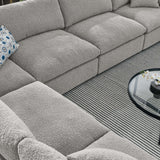 Commix Light Gray 6-Piece Down Filled Overstuffed Boucle Fabric Sectional Sofa - 40x159" - Ornate Home
