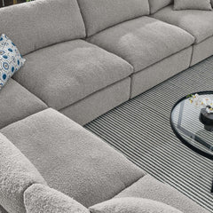 Commix Light Gray 6-Piece Down Filled Overstuffed Boucle Fabric Sectional Sofa - 40x159" - Ornate Home