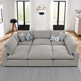 Commix Light Gray 6-Piece Down Filled Overstuffed Boucle Fabric Sectional Sofa - 80x120" - Ornate Home
