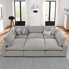 Commix Light Gray 6-Piece Down Filled Overstuffed Boucle Fabric Sectional Sofa - 80x120" - Ornate Home