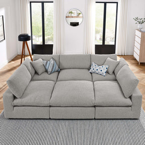 Commix Light Gray 6-Piece Down Filled Overstuffed Boucle Fabric Sectional Sofa - 80x120" - Ornate Home