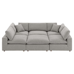 Commix Light Gray 6-Piece Down Filled Overstuffed Boucle Fabric Sectional Sofa - 80x120" - Ornate Home