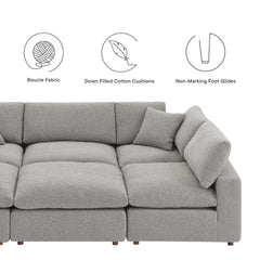 Commix Light Gray 6-Piece Down Filled Overstuffed Boucle Fabric Sectional Sofa - 80x120" - Ornate Home