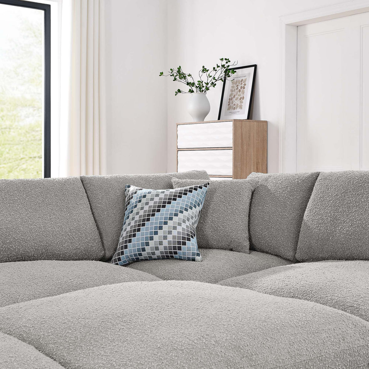 Commix Light Gray 6-Piece Down Filled Overstuffed Boucle Fabric Sectional Sofa - 80x120" - Ornate Home