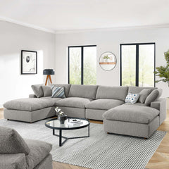 Commix Light Gray 6-Piece Down Filled Overstuffed Boucle Sectional Sofa - Ornate Home