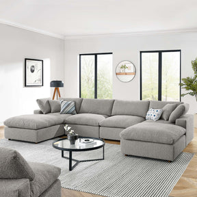 Commix Light Gray 6-Piece Down Filled Overstuffed Boucle Sectional Sofa - Ornate Home