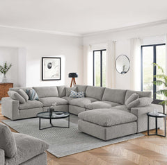 Commix Light Gray 7-Piece Down Filled Overstuffed Boucle Sectional Sofa - Ornate Home