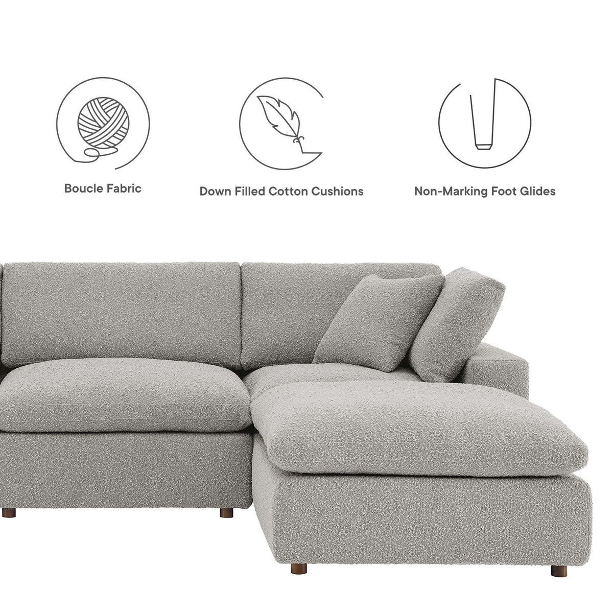 Commix Light Gray 7-Piece Down Filled Overstuffed Boucle Sectional Sofa - Ornate Home