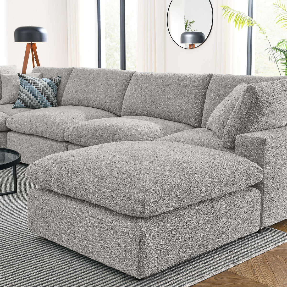 Commix Light Gray 7-Piece Down Filled Overstuffed Boucle Sectional Sofa - Ornate Home