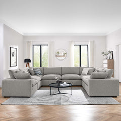 Commix Light Gray 8-Piece Down Filled Overstuffed Boucle Fabric Sectional Sofa - Ornate Home