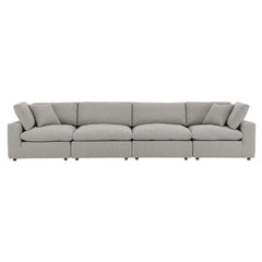 Commix Light Gray Down Filled Overstuffed Boucle Fabric 4-Seater Sofa - Ornate Home