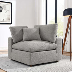 Commix Light Gray Down Filled Overstuffed Boucle Fabric Corner Chair - Ornate Home