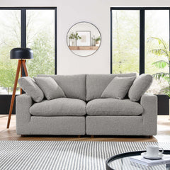 Commix Light Gray Down Filled Overstuffed Boucle Fabric Loveseat - Ornate Home