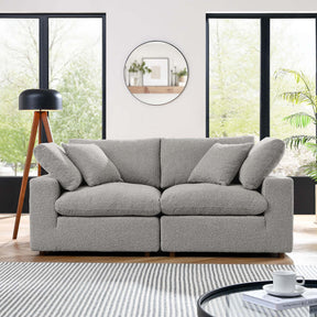 Commix Light Gray Down Filled Overstuffed Boucle Fabric Loveseat - Ornate Home