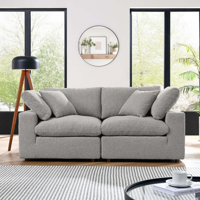 Commix Light Gray Down Filled Overstuffed Boucle Fabric Loveseat - Ornate Home