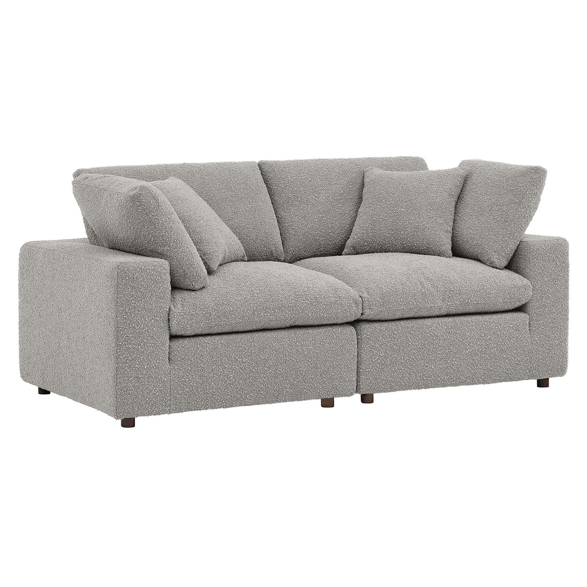 Commix Light Gray Down Filled Overstuffed Boucle Fabric Loveseat - Ornate Home