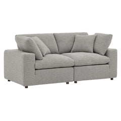 Commix Light Gray Down Filled Overstuffed Boucle Fabric Loveseat - Ornate Home