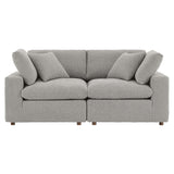 Commix Light Gray Down Filled Overstuffed Boucle Fabric Loveseat - Ornate Home