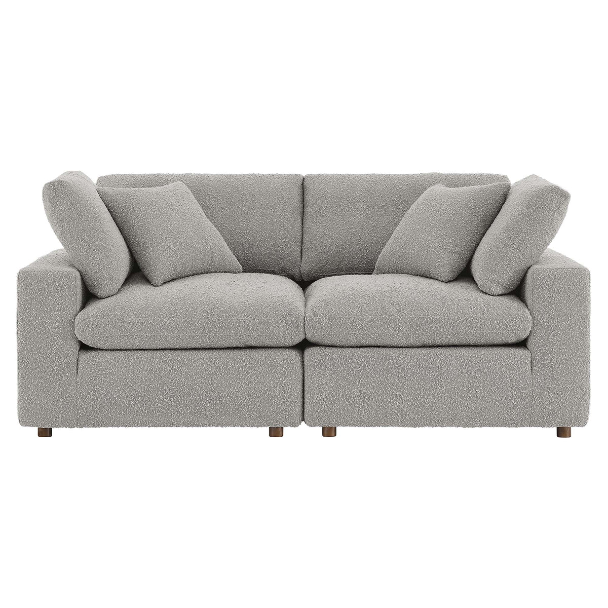 Commix Light Gray Down Filled Overstuffed Boucle Fabric Loveseat - Ornate Home