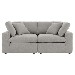 Commix Light Gray Down Filled Overstuffed Boucle Fabric Loveseat - Ornate Home