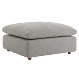 Commix Light Gray Down Filled Overstuffed Boucle Fabric Ottoman - Ornate Home