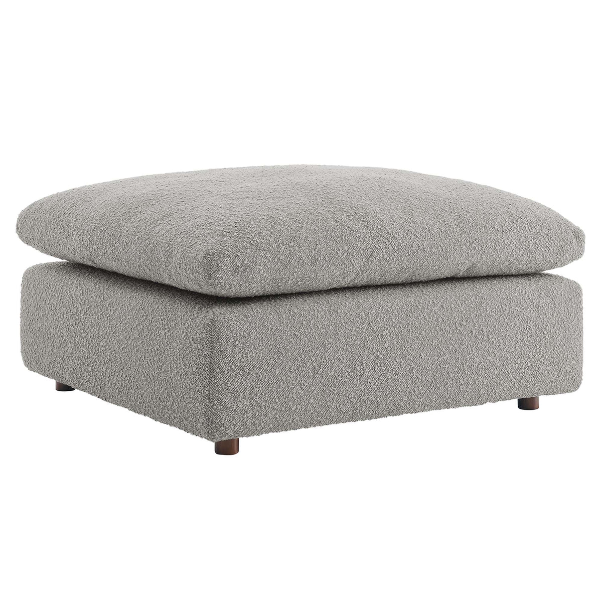 Commix Light Gray Down Filled Overstuffed Boucle Fabric Ottoman - Ornate Home