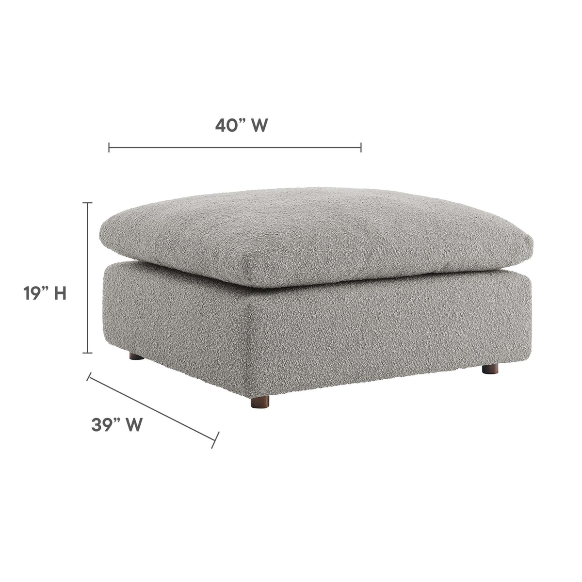 Commix Light Gray Down Filled Overstuffed Boucle Fabric Ottoman - Ornate Home