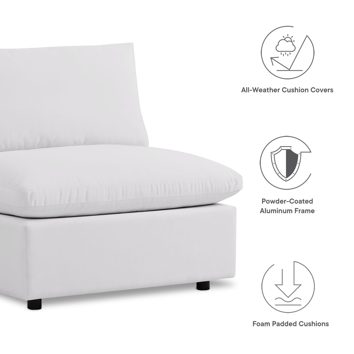 Commix White 5-Piece Outdoor Patio Sectional Sofa - 108x108x24" - Ornate Home