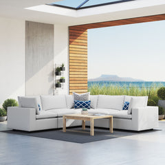 Commix White 5-Piece Sunbrella Outdoor Patio Sectional Sofa - 108x108" - Ornate Home