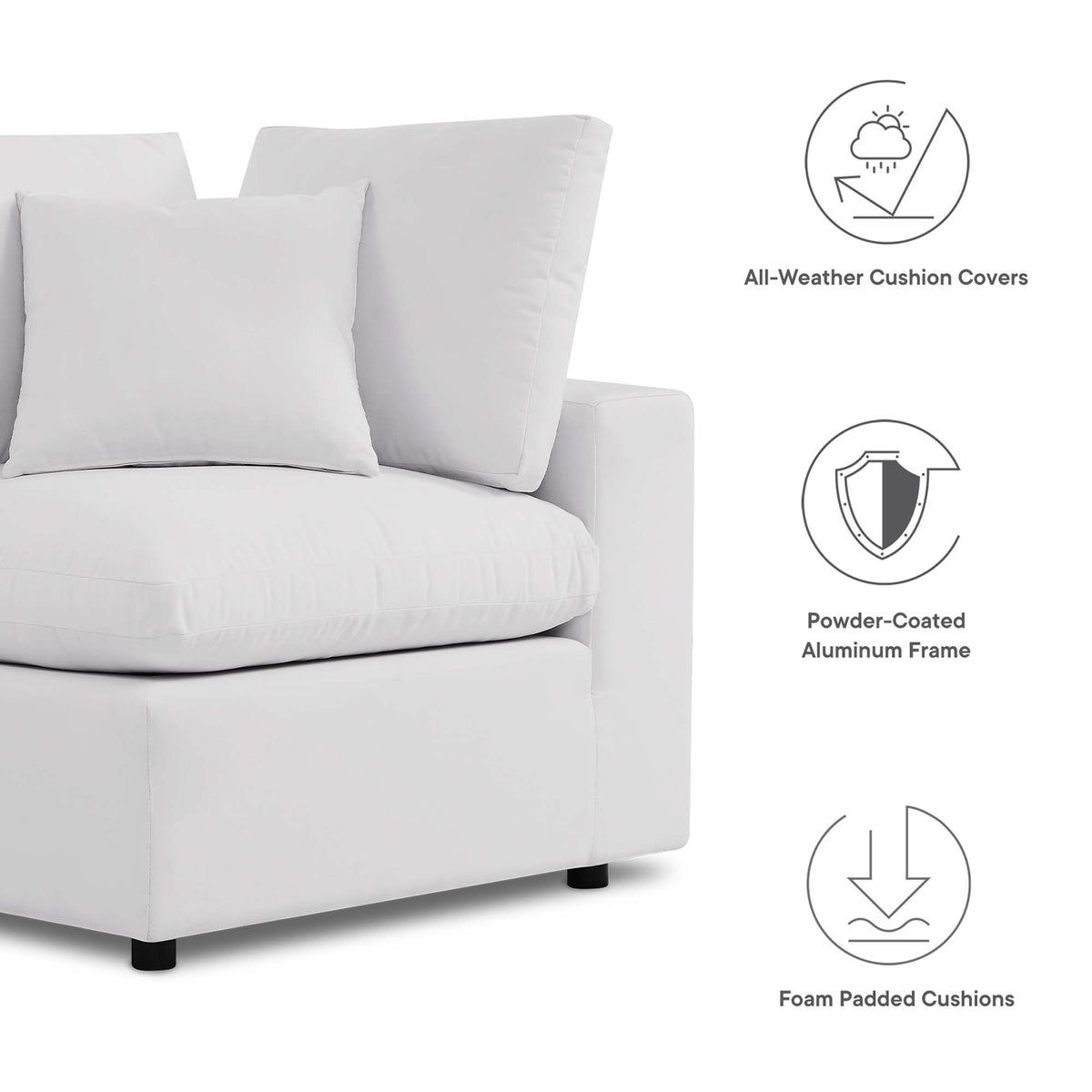 Commix White Overstuffed Outdoor Patio Sofa - Ornate Home